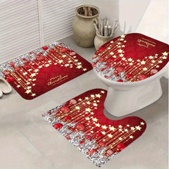 Christmas Style Shower Curtain Set with Non-Slip Bathroom Rug
