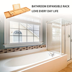 Adjustable Bamboo Bathtub Caddy Tray with Wine Glass Holder and iPad Stand