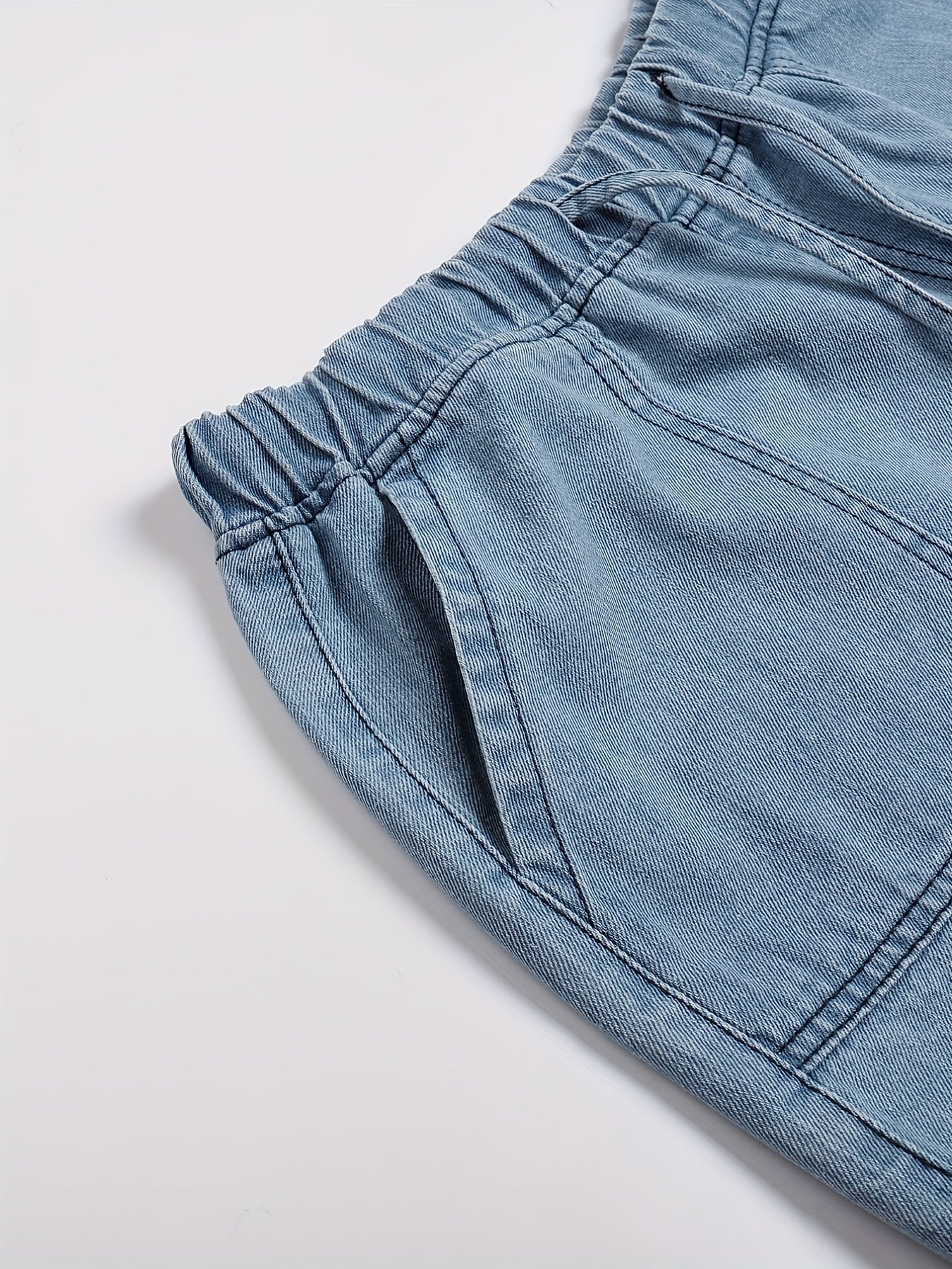 Casual Denim Shorts Women's Plus Solid Raw Trim Elastic Waist