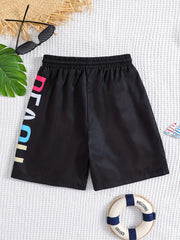 Boys Swim Trunks Elastic Waist Beach Pants BEACH Print Swim Shorts