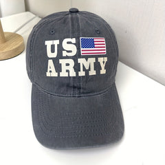 American Flag Embroidery Baseball Cap Gray Washed Distressed Dad Hats
