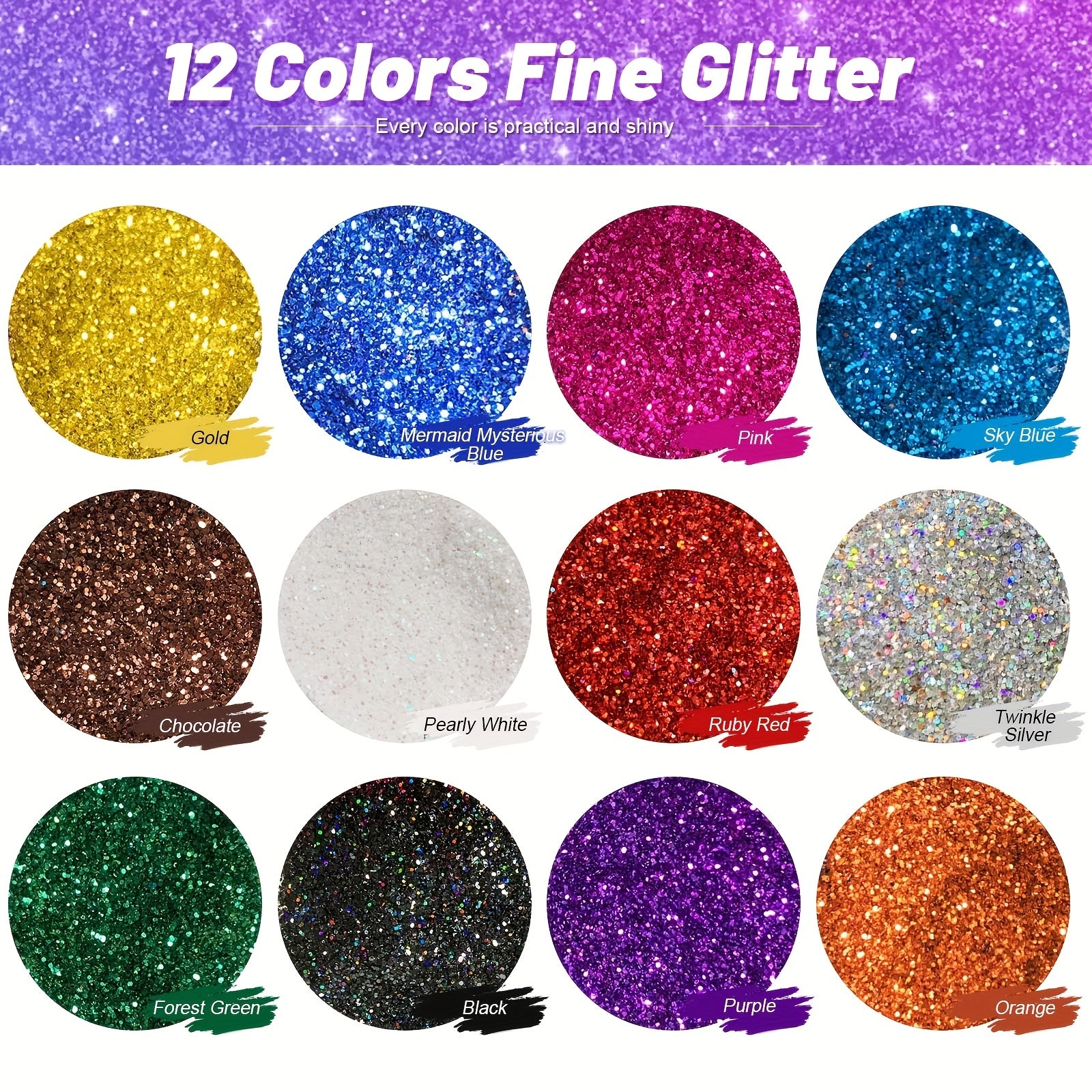 12Pc Glitter Shake Jar Set 17g 12 Colors DIY Crafts, Painting