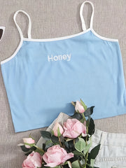 Women's Plus Ribbed Cami Top with Letter Embroidery
