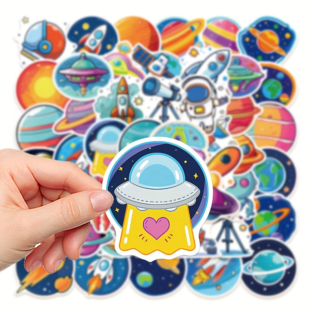 50pcs Cartoon Space Stickers for DIY Projects - Rocket Astronaut Stickers