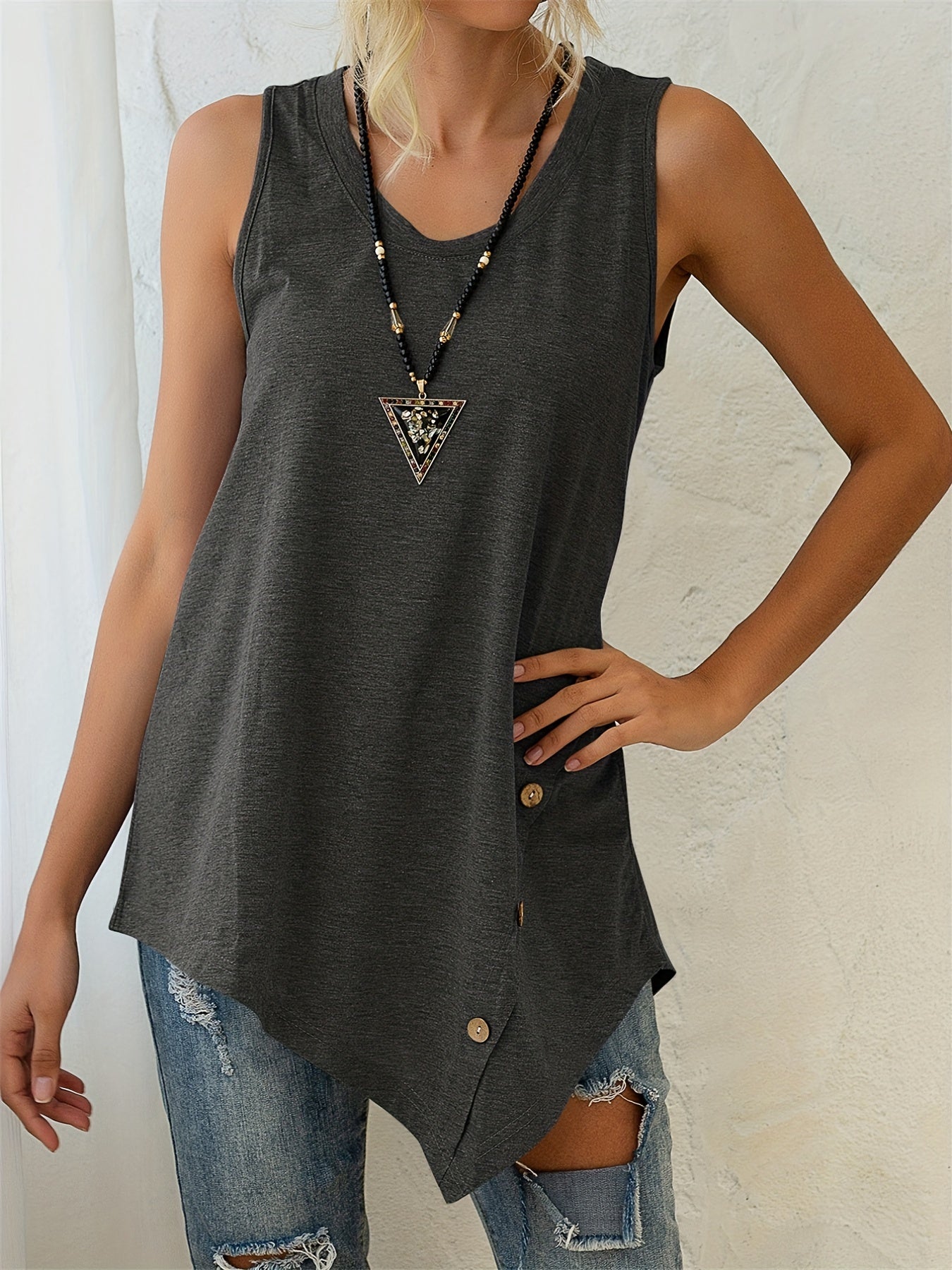 Asymmetrical Crew Neck Tank Top for Women