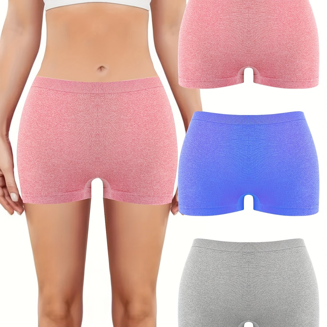3pcs Solid Boyshort Panties Breathable Comfortable Intimates Panties