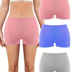 3pcs Solid Boyshort Panties Breathable Comfortable Intimates Panties