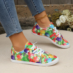 Colorful Print Flat Skate Shoes Lace Up Non Slip Walking Shoes