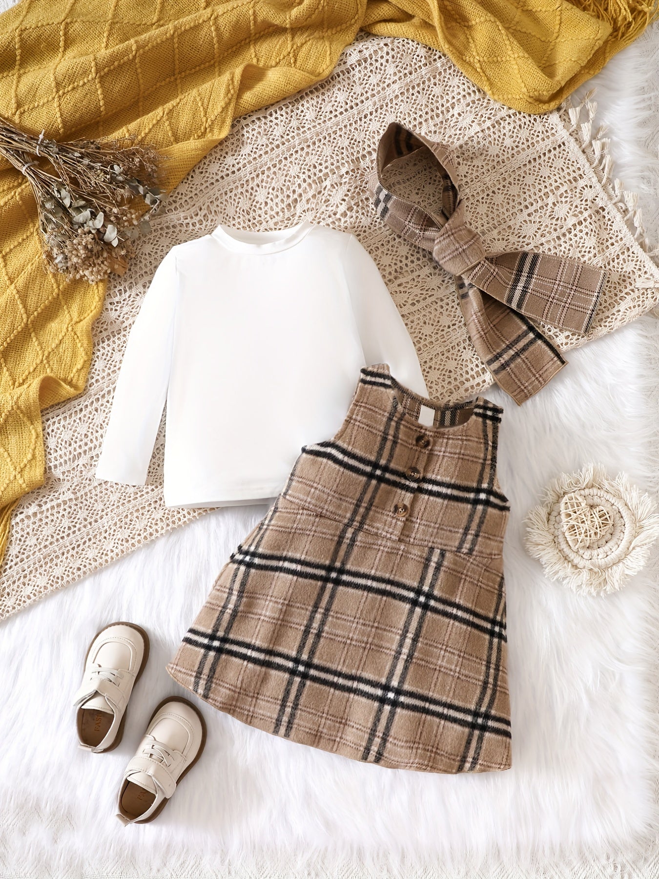 Long Sleeve Plaid Dress Casual Skirt Set
