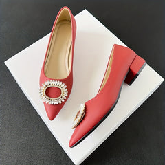 Women's Rhinestone Slip On Low Heel Point Toe Glitter Dress Shoes