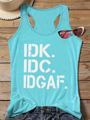 Slogan Print Round Neck Vest Top