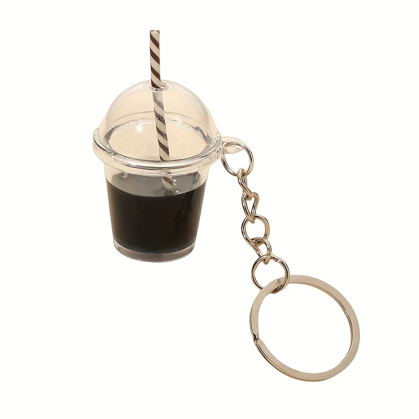 Bubble Tea Bottle Keychain Simulation Model Key Ring Pendant