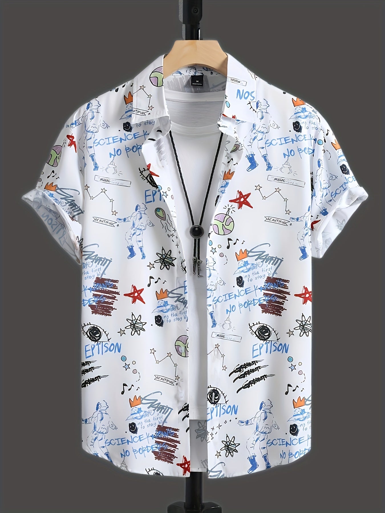 Men's Cartoon Print Button Up Shirt
