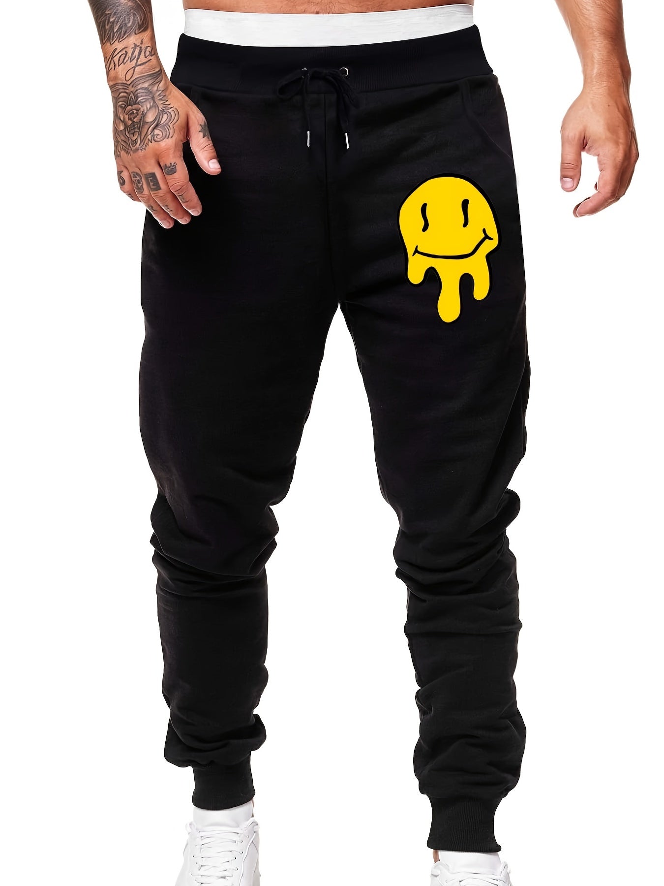 Men's Cartoon Smile Face Print Joggers Pants with Pockets