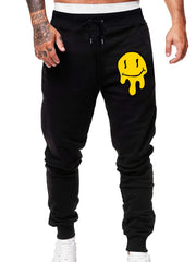 Men's Cartoon Smile Face Print Joggers Pants with Pockets