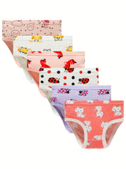 6pk Girls Triangle Panties Cartoon Print 100% Cotton Underwear