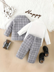 Baby Boy Plaid Suit Jacket & Bow & Shirt & Trousers Set