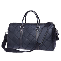 Men's Leather Duffel Bag Vintage Shoulder Bag Plaid Travel Luggage
