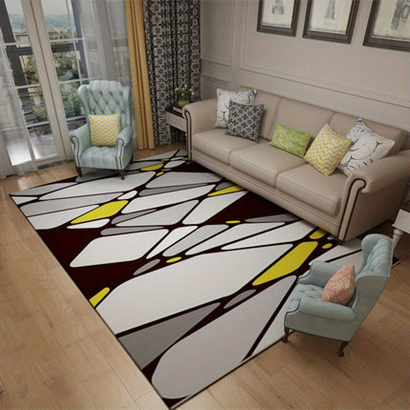 Geometric Area Rug TPR Backing Low Pile Carpet Washable