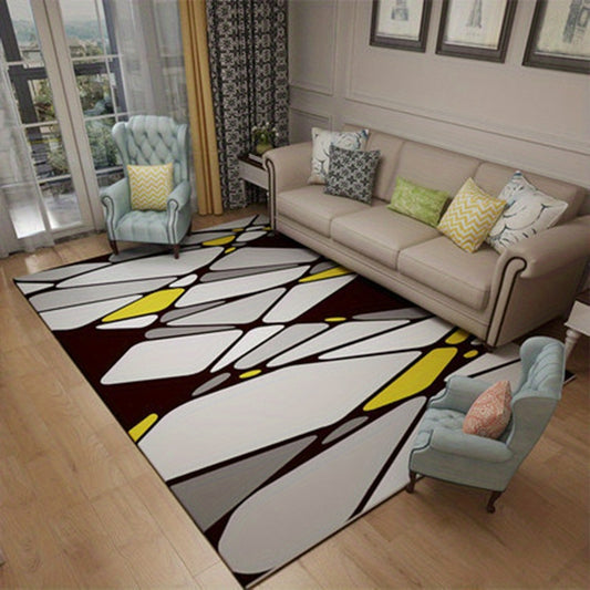 Geometric Area Rug TPR Backing Low Pile Carpet Washable