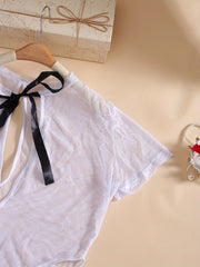 Plaid Print Eyelet Short Sleeve Sexy Bodysuit Costume