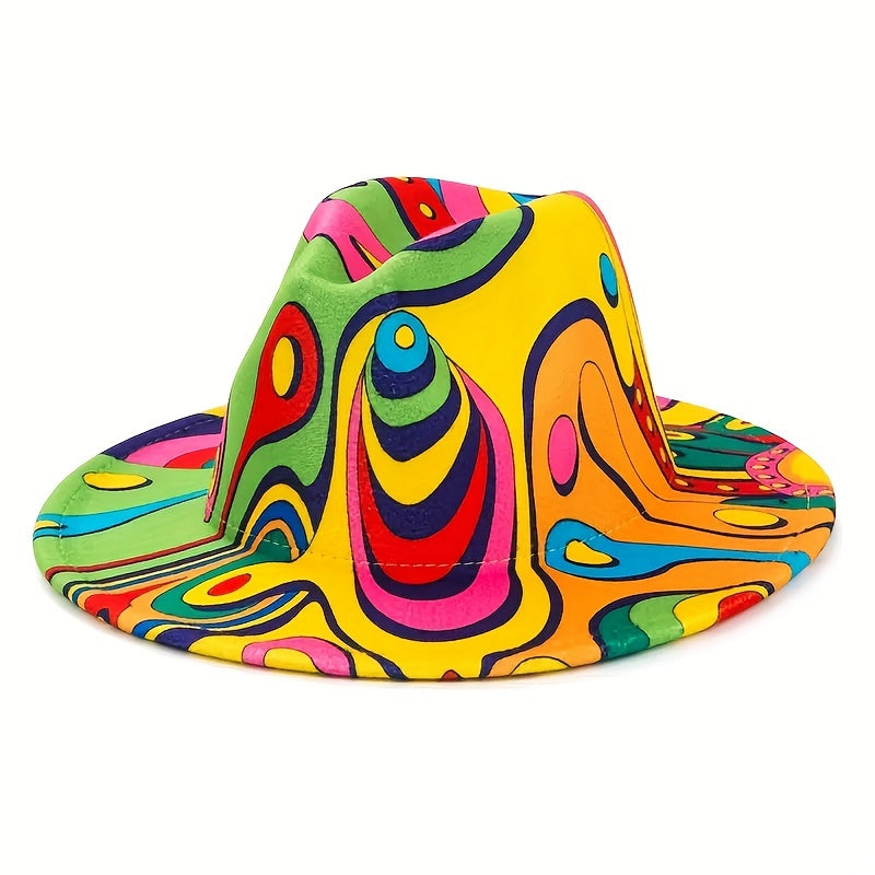 Hip Hop Graffiti Jazz Fedora Cap Colorful Print Sun Hat