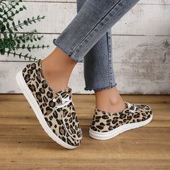 Leopard Print Canvas Shoes Lace Up Lightweight Outdoor Loafers