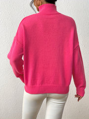 Solid Mock Neck Knit Sweater Drop Shoulder Long Sleeve Women's Clothing