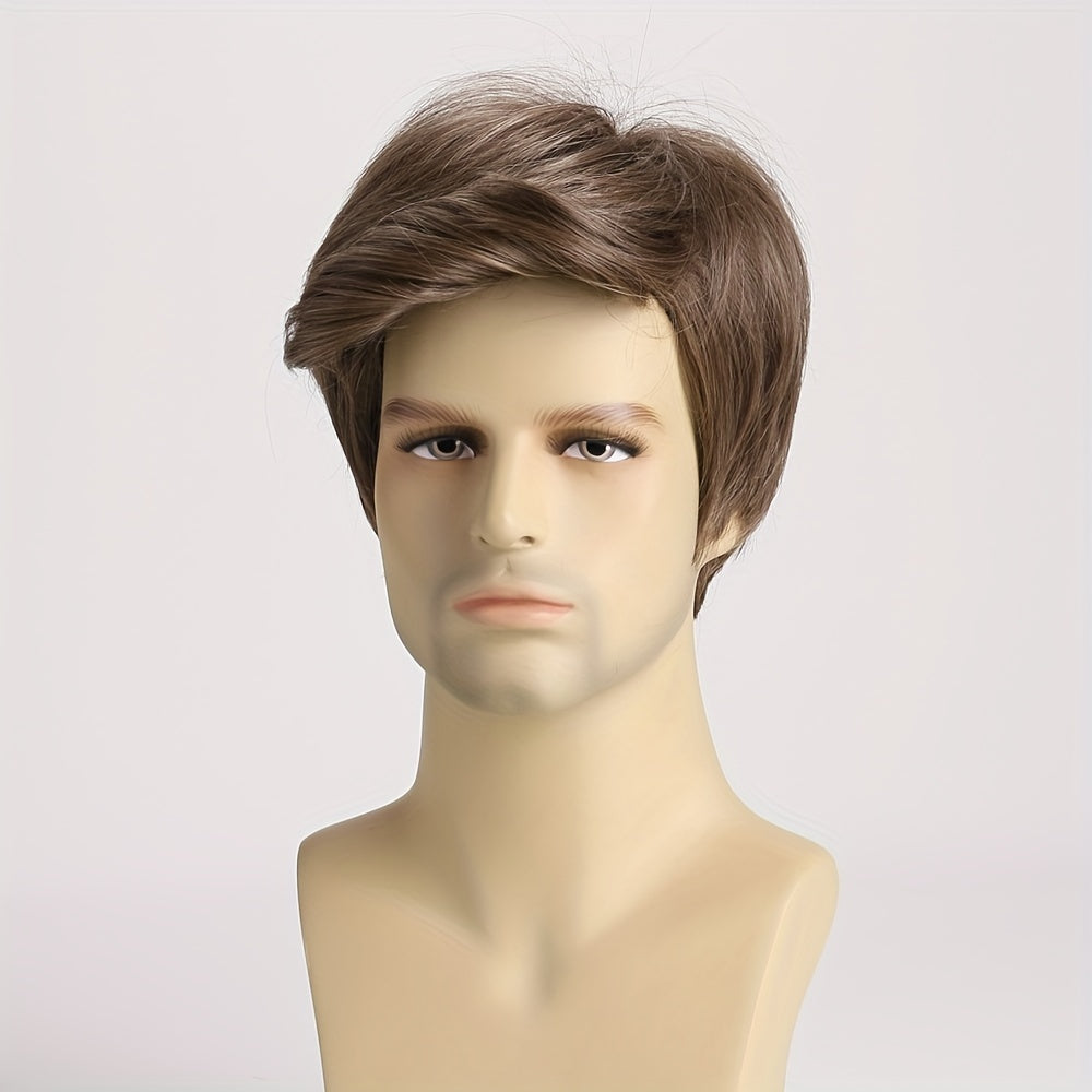 Men's Brown Short Curly Wig for Daily Wear