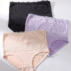 3pcs Lace Stitching Briefs Stretchy Intimates Panties