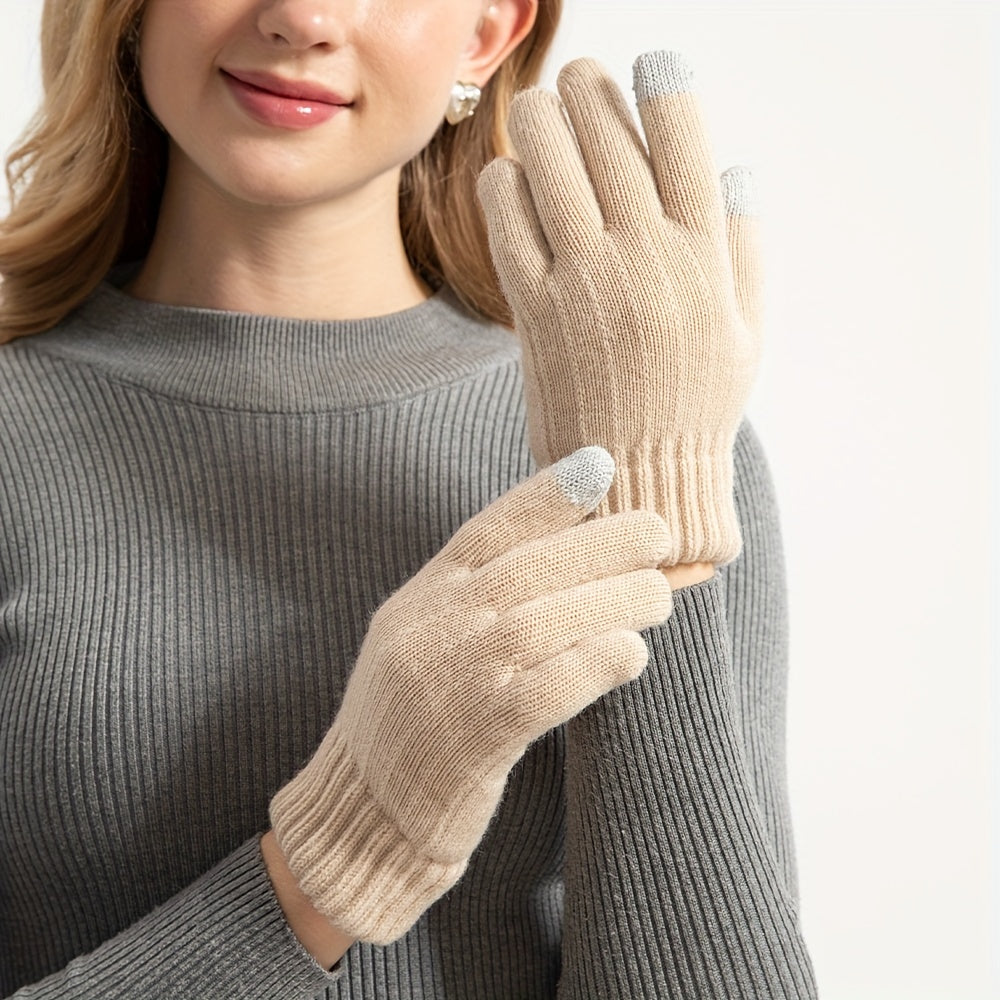 Plush Knit Touch Screen Gloves - Full Finger Cold Weather Gloves