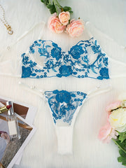 Floral Embroidered Lace Mesh Lingerie Set