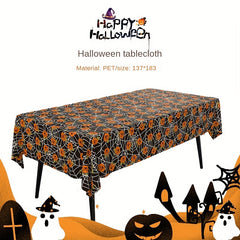 2pcs Halloween Theme Table Cloth Pumpkin Castle Pattern Table Cover