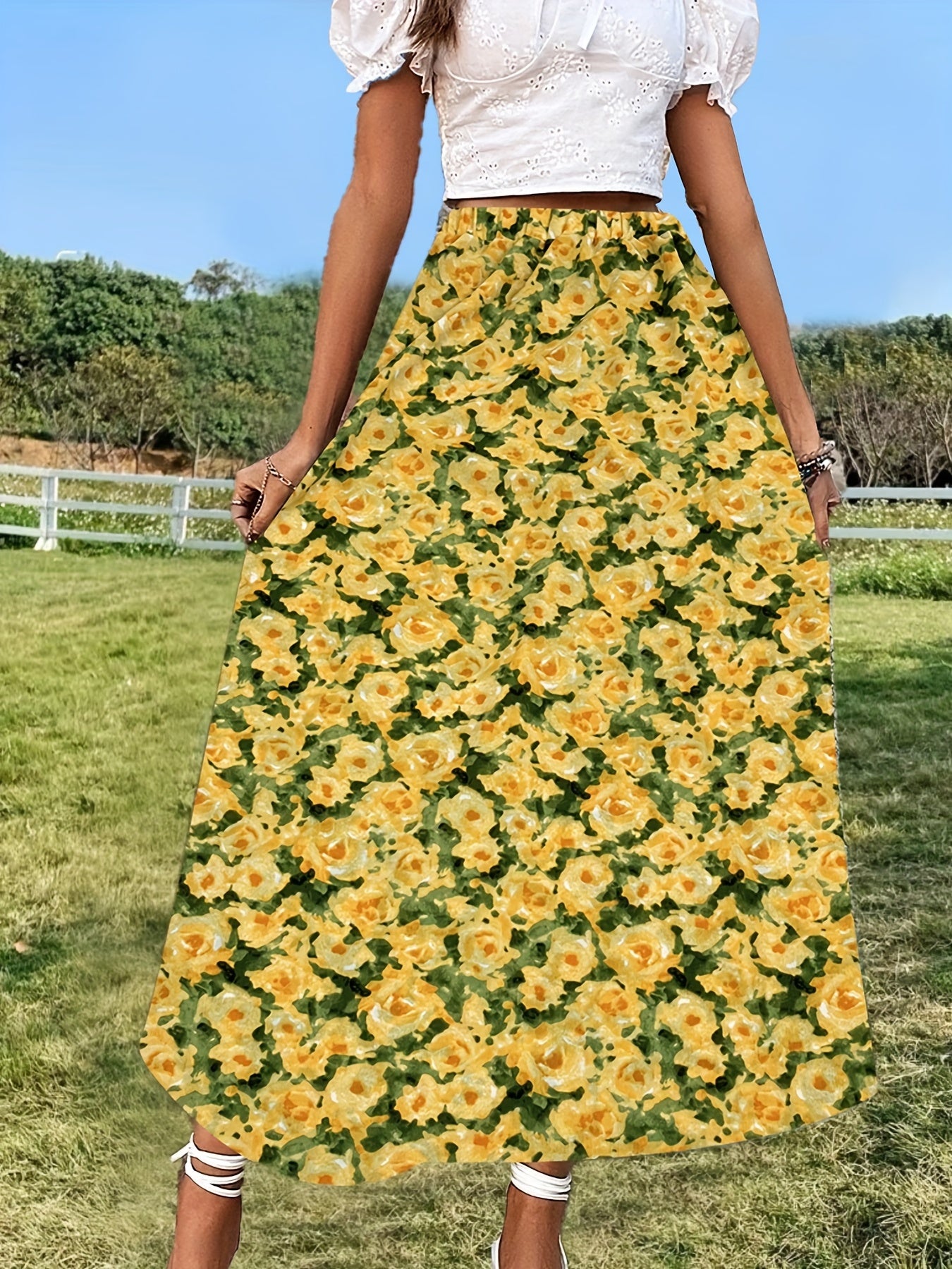Floral Print Elastic Waist Skirt for Women