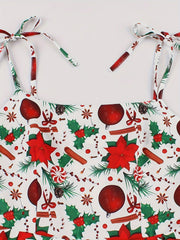 Christmas Dress Women's Plus Allover Print Tie Shoulder Round Neck Kno