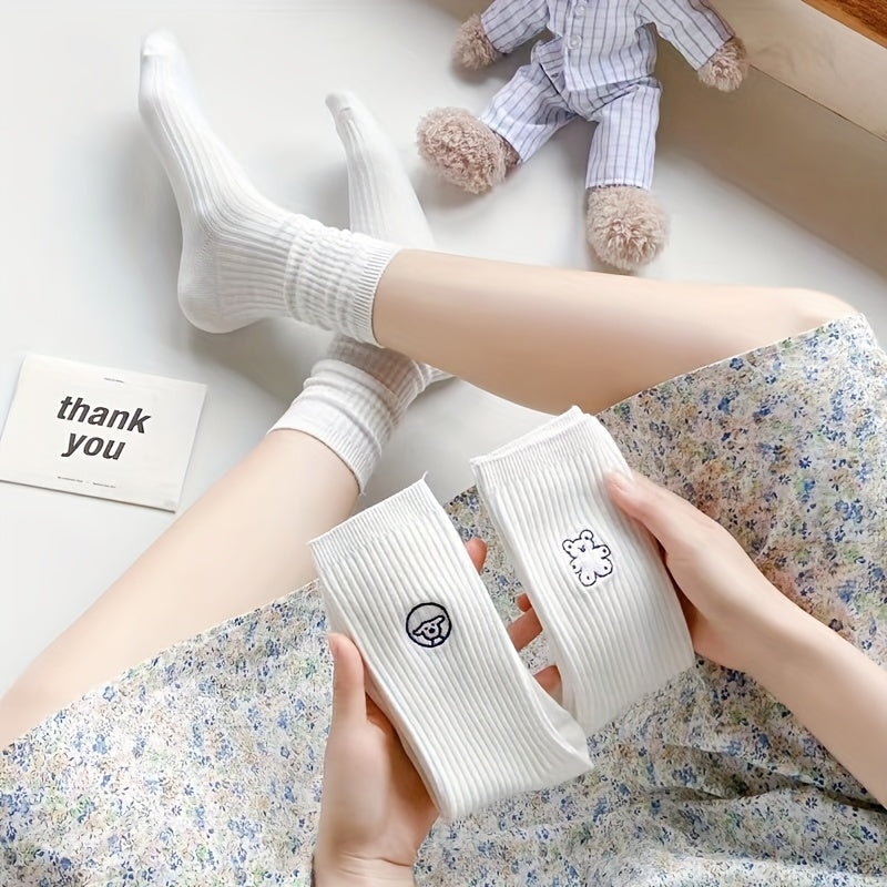 8 Pairs Cartoon Print Socks Women's Mid Tube Stockings