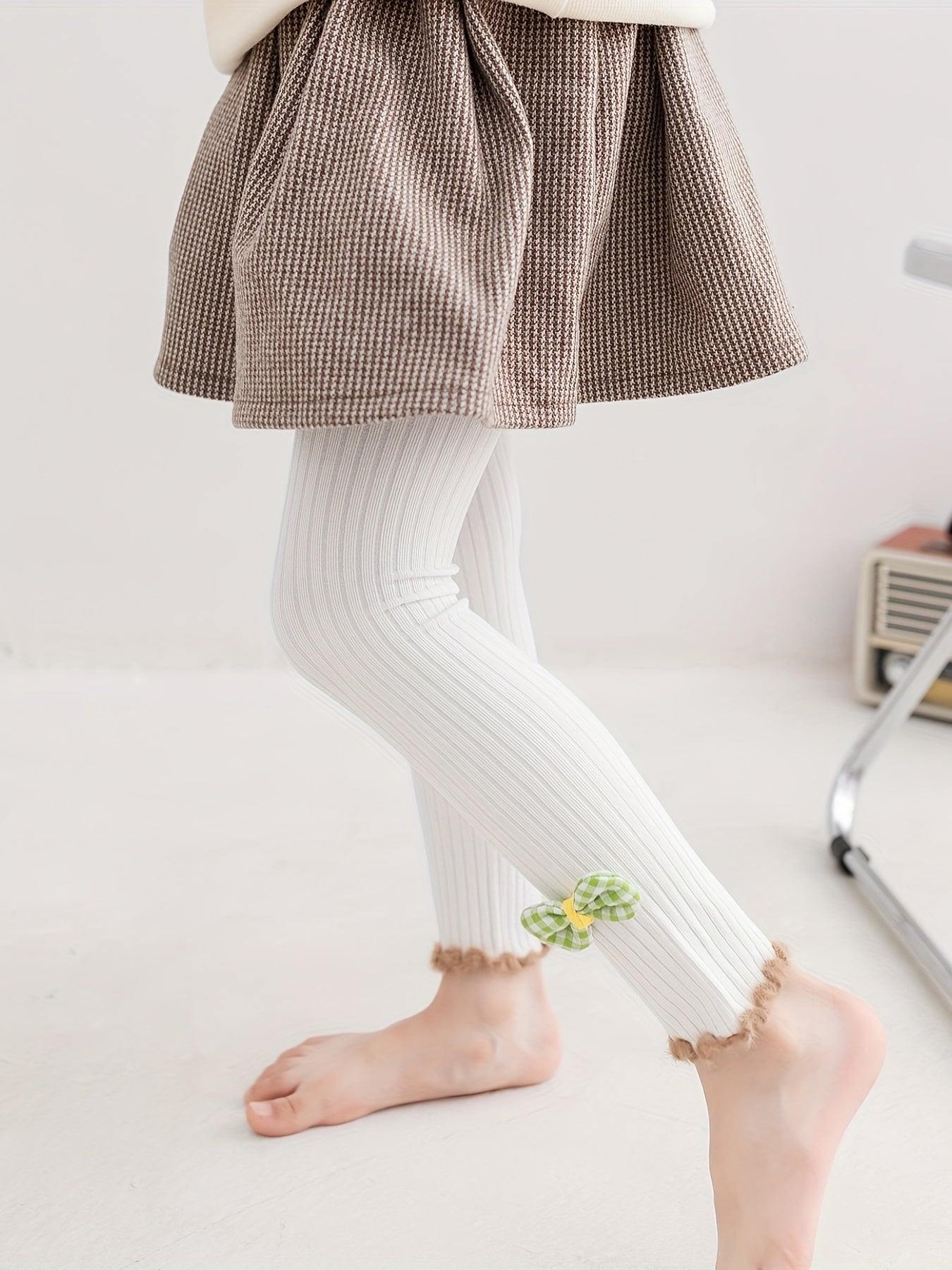 Girls Ruffle Trim Leggings With Bow Comfortable Casual Pants for Kids