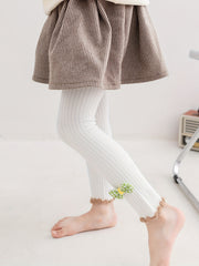 Girls Ruffle Trim Leggings With Bow Comfortable Casual Pants for Kids