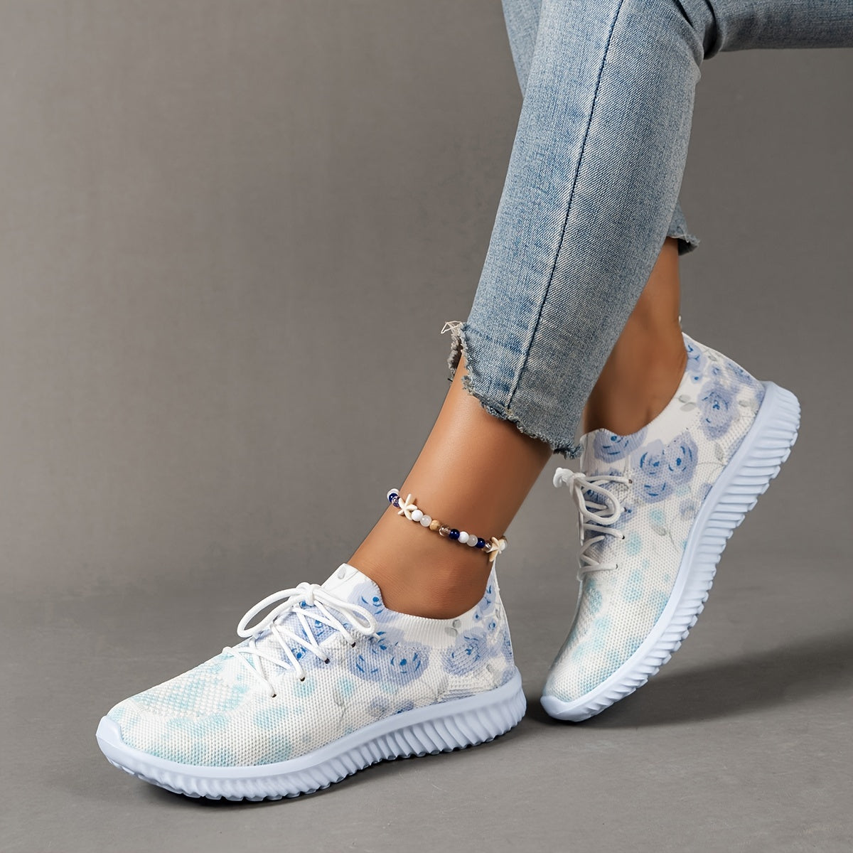 Floral Pattern Sneakers Women's Casual Low Top Running Trainers