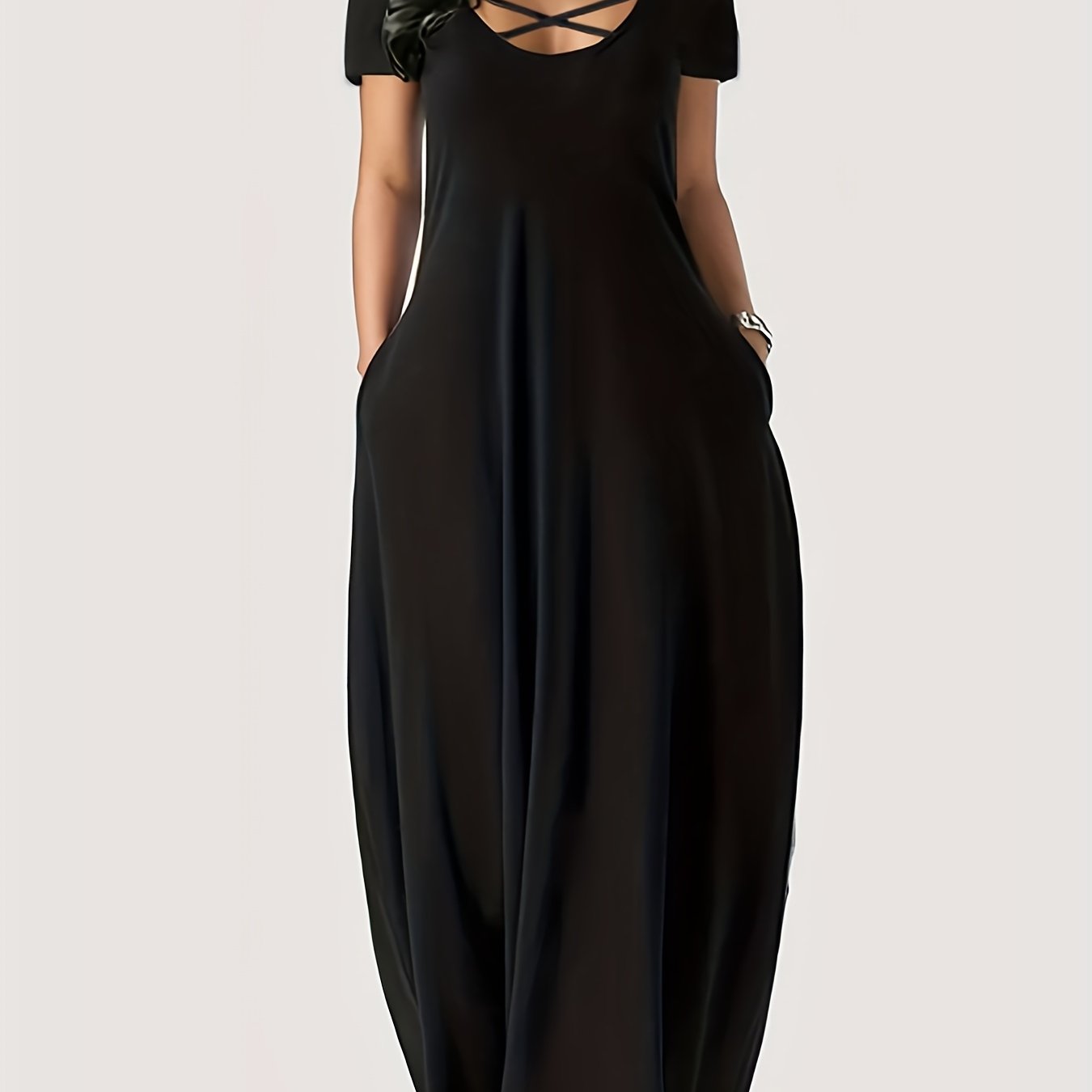 Criss Cross Maxi Dress Solid Short Sleeve Women's Clothing