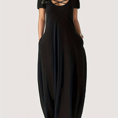 Criss Cross Maxi Dress Solid Short Sleeve Women's Clothing