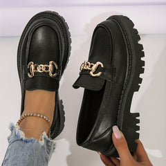 Platform Loafers Metallic Buckle Chunky Heeled Shoes Slip On Shoes