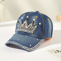 Rhinestone Crown Pattern Baseball Cap Y2K Denim Sports Hat