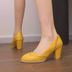Women's Chunky High Heel Brogues Pumps Retro Dress Shoes