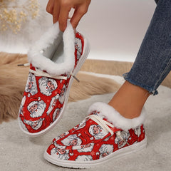 Christmas Santa Claus Pattern Warm Sneakers Comfortable Flat Shoes