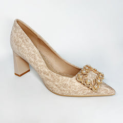 Rhinestone Chunky High Heels Pointed Toe Slip On Pumps
