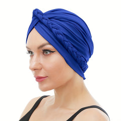 Solid Braided Turban Elastic Chemo Cap Hijab Bonnet Headwear Beanie Cap
