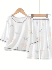 Boys 2pcs Dog Print Pajama Set Round Neck T shirt Top & Pants