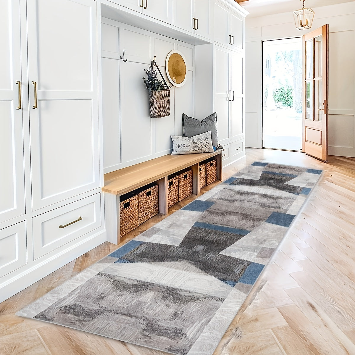 Modern Contemporary Runner Rug Abstract Laundry Room Long Oriental Hallway
