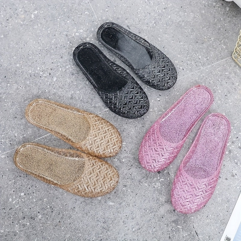 Women's Closed Toe PVC Slippers - Hollow Out House Sandals